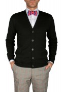 EXTRA FINE WOOL BLACK CARDIGAN