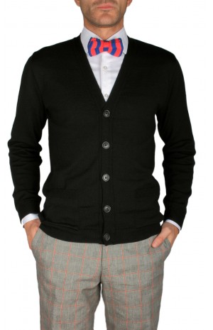 EXTRA FINE WOOL BLACK CARDIGAN