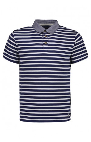 NAVY AND WHITE STRIPED POLO