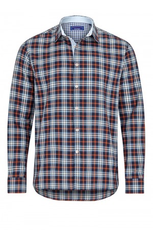 ORANGE AND BLUE CHECKED CASUAL SHIRT
