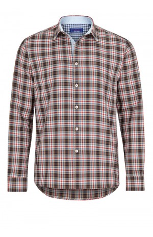 BROWN, RED AND BLUE CHECKED CASUAL SHIRT 