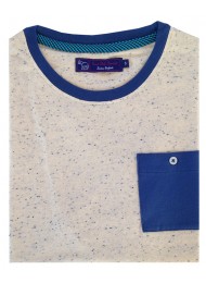 COTTON WHITE WITH BLUE DOTS ROUND NECK T-SHIRT