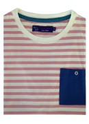 COTTON PINK & WHITE STRIPES ROUND NECK T-SHIRT