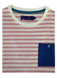 COTTON PINK & WHITE STRIPES ROUND NECK T-SHIRT