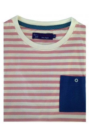 COTTON PINK & WHITE STRIPES ROUND NECK T-SHIRT