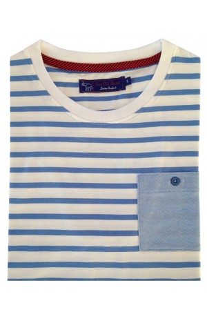 COTTON BLUE & WHITE STRIPES ROUND NECK T-SHIRT