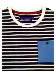 COTTON NAVY & WHITE STRIPES ROUND NECK T-SHIRT