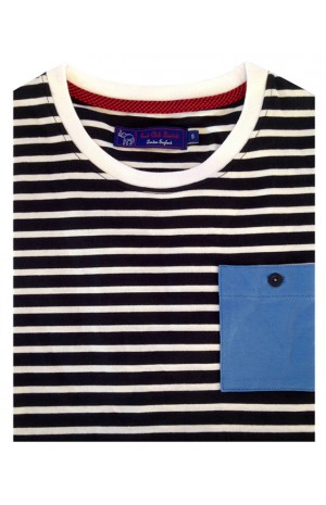 COTTON NAVY & WHITE STRIPES ROUND NECK T-SHIRT