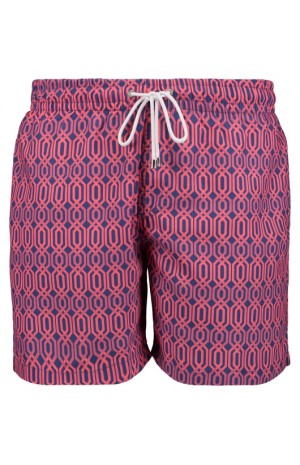 HEXAGON PRINT, BLUE AND PINK SWIM SHORTS