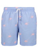 PINK FLAMINGO PRINT, BLUE SWIM SHORTS