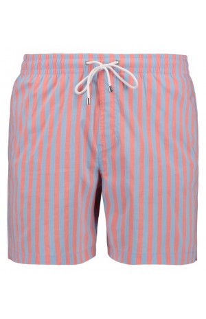 SALMON AND BLUE STRIPED SWIM SHORTS