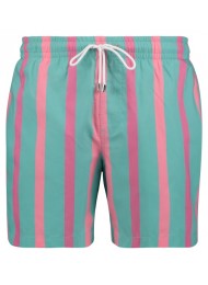 TURQUOISE, SALMON AND PURPLE STRIPED SWIM SHORTS