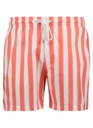 WHITE AND SALMON STRIPED SWIM SHORTS