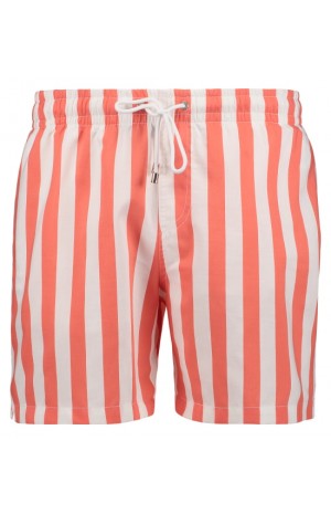 WHITE AND SALMON STRIPED SWIM SHORTS